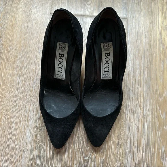Vintage 80's Bocci Black Suede Pumps Shoes Made In Italy - Size 37.5 EU - Picture 7 of 16